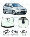 Ford Fiesta (5 Door) 2002-2008-Windscreen Replacement-Ford Fiesta-Green (standard tint 3%)-Heated-Rain/Light Sensor-VehicleGlaze