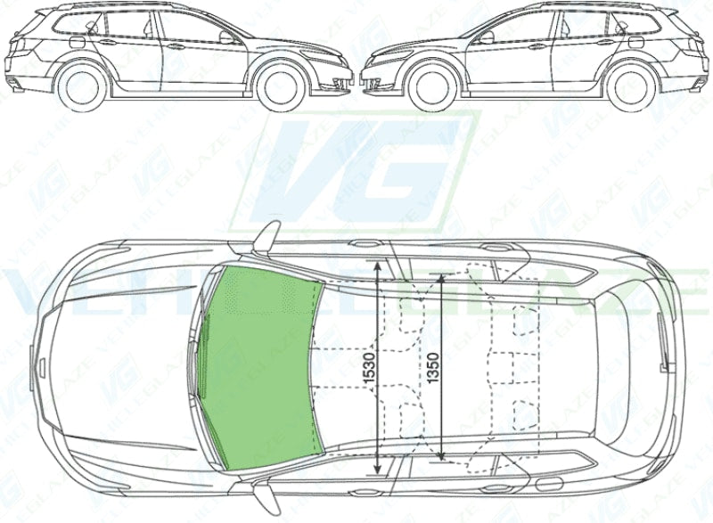 Honda Accord Estate 2008-2015-Windscreen Replacement-Windscreen-Green With Blue Top Tint-No Sensor-VehicleGlaze