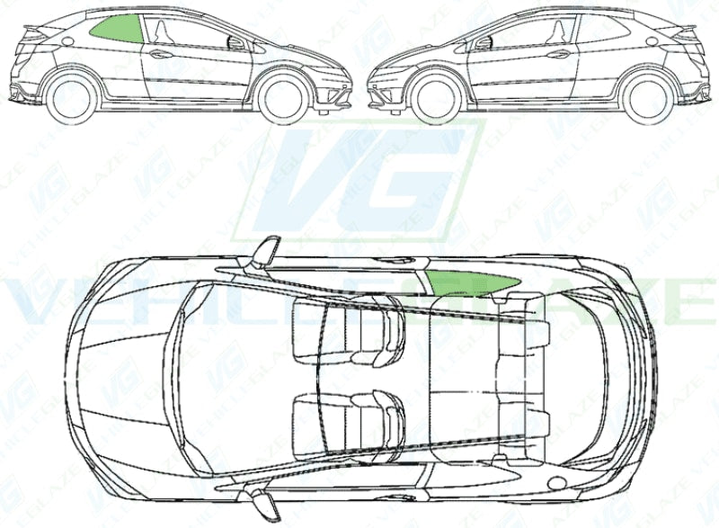 thumbnail image 2 of Rear Right Quarter Window Glass For 2006-2011 Honda Civic Coupe – Clear Tempered Glass 2 of 4
